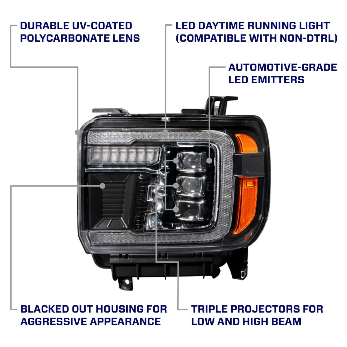 2014 - 2018 GMC Sierra 1500 LED Projector Headlights (Pair) - Image 8