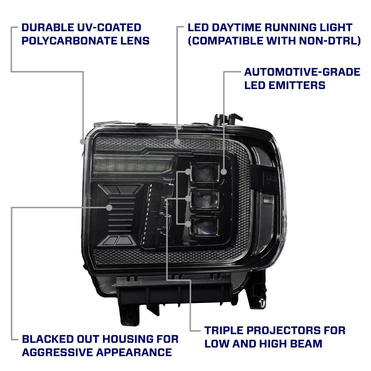2014 - 2018 GMC Sierra 1500 LED Projector Headlights with Amber DRL (Pair) - Image 8